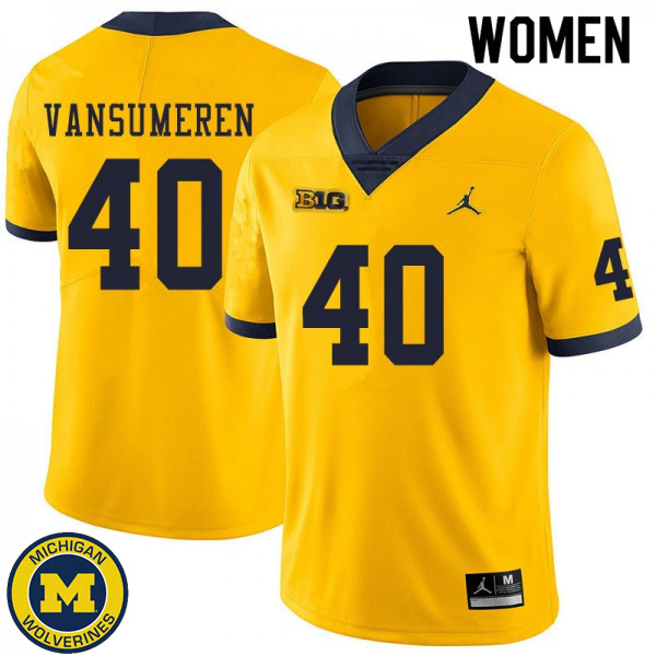 Women's Michigan Wolverines #40 Ben VanSumeren Yellow College Game Jersey